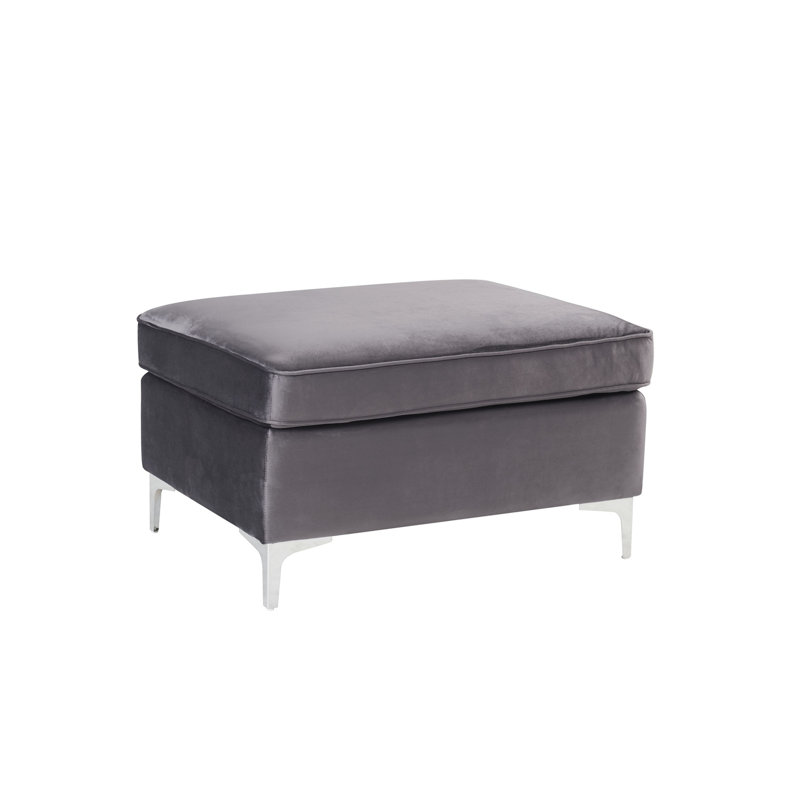 Jaszira Gray Velvet Ottoman, Gray