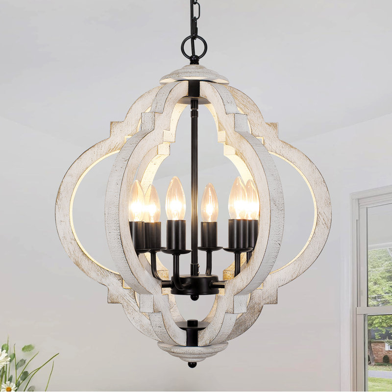 Lustre rustique en bois 6 lumières Allysha, Noir / blanc rustique