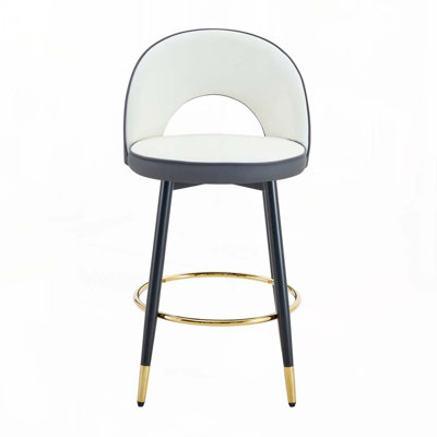 Swivel Faux Leather  Upholstered Metal Bar Stools Set with Back