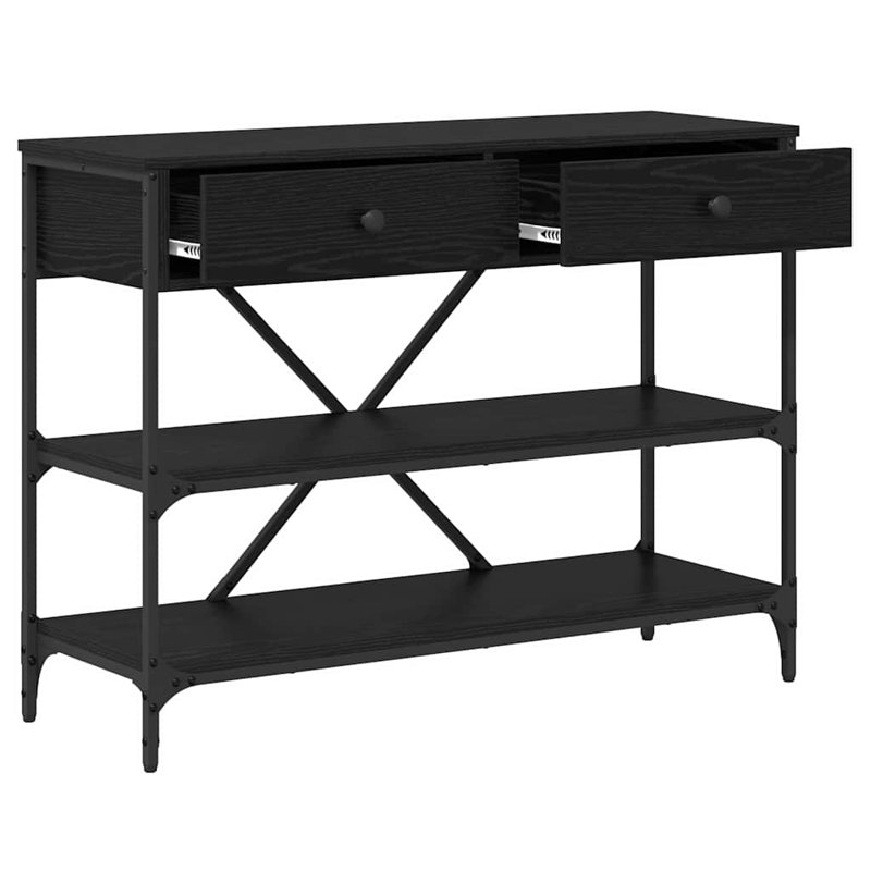  Console Table With Drawer With Shelf Old Engineered, 75cm H x 100cm W x 34.5cm D, Black Oak