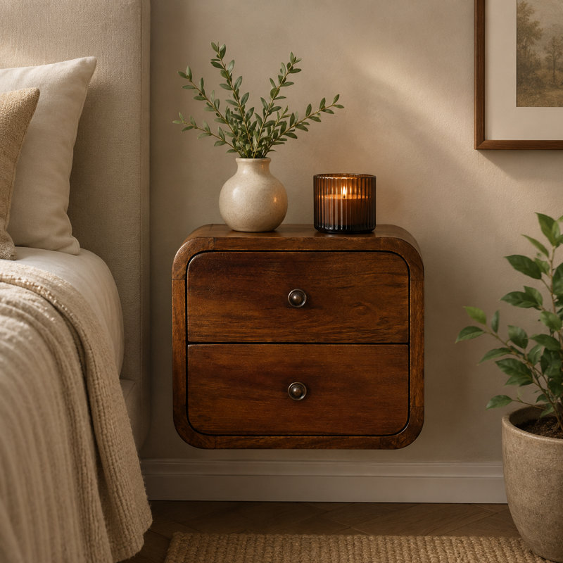 Dentelle 30cm W Solid Wood Bedside Table, Chestnut
