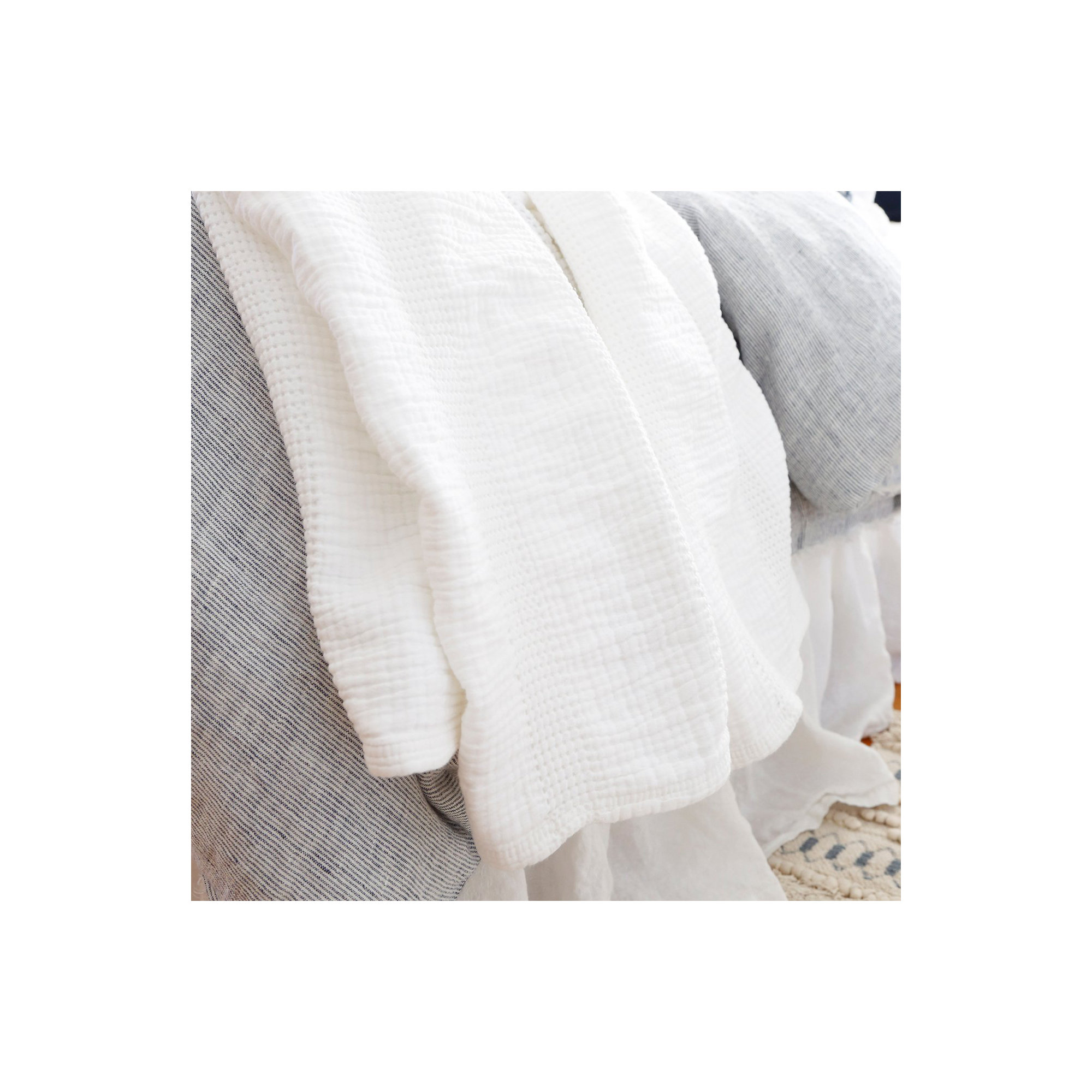 Nantucket Cotton Hand Woven Throw Blanket, Twin, White