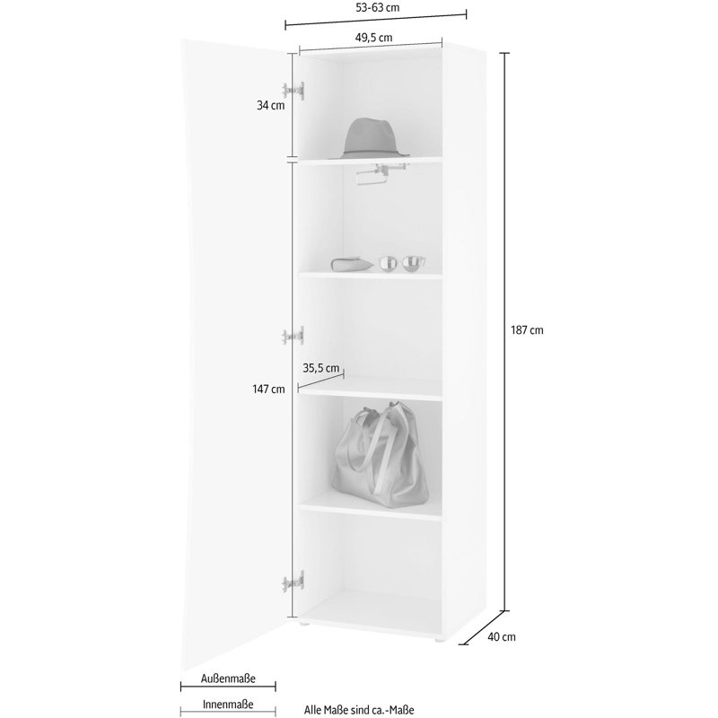 Kimbolton 1 Door Manufactured Wood Wardrobe, White