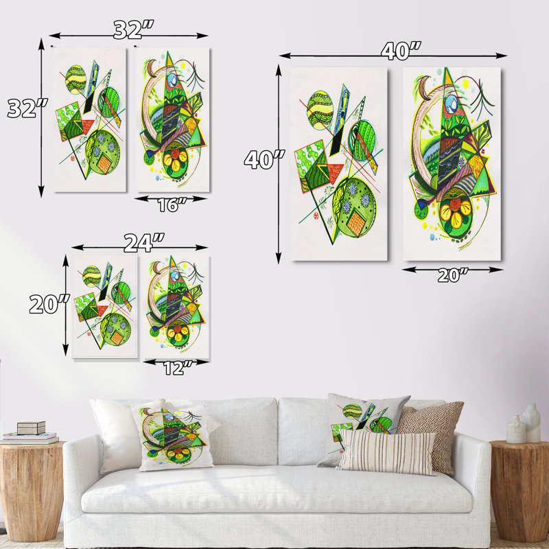 «Geometric Green Large Triangles», ensemble de 2 photographies sur toile, Toile tendue, H 20 po x l 24 po x P 1 po