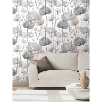 Papier peint floral gris Cotswolds Poppies