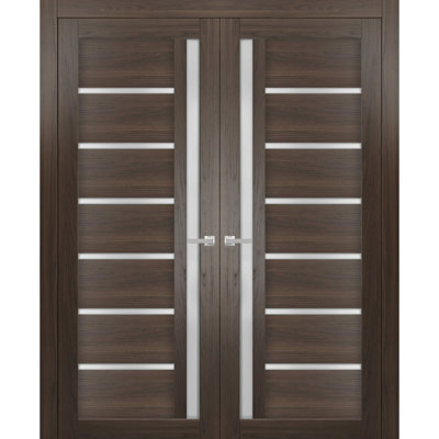 Quadro Frosted Glass Paneled Wood French Brown Doors