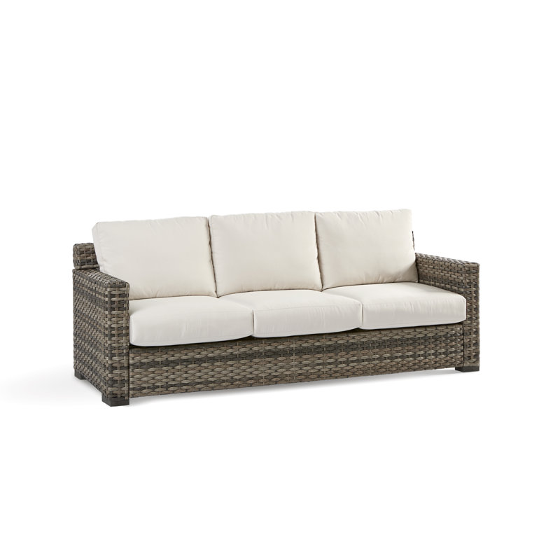 Varney 80'' Wide Premium All-Weather Wicker Patio Sofa with Cushions, Canvas Crimson Sunbrella® Canvas