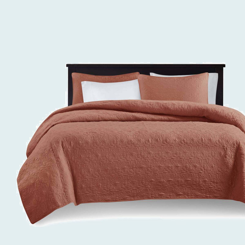 3 Piece Reversible Quilt Set Clay, Red, Full/Queen Quilt + 2 Standard Pillow Shams