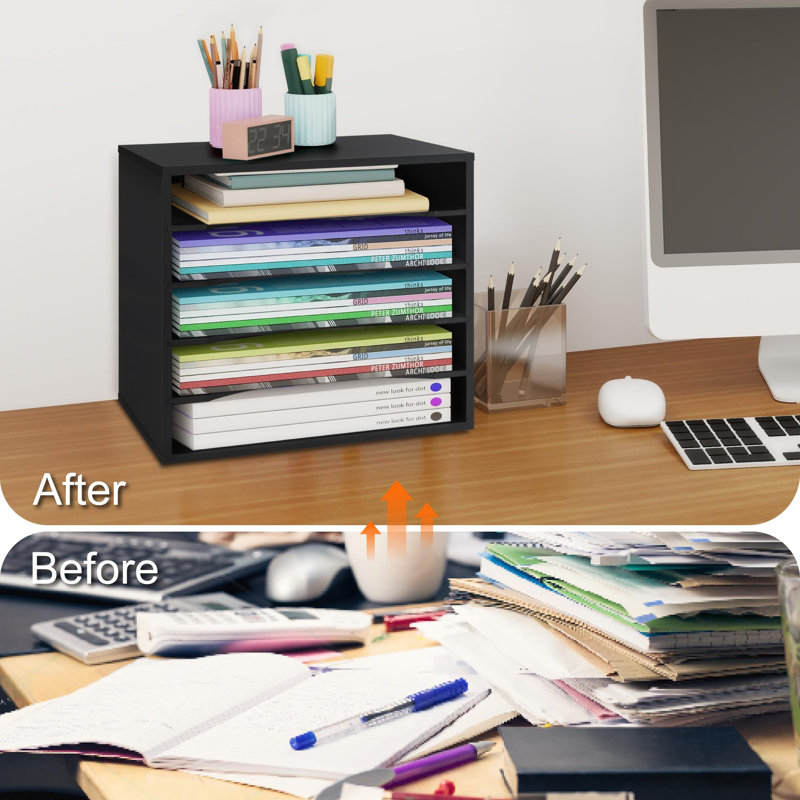 Emerit Wood Desktop Organizer Paper Storage Letter Tray File Sorter With Adjustable Shelves For Home Office