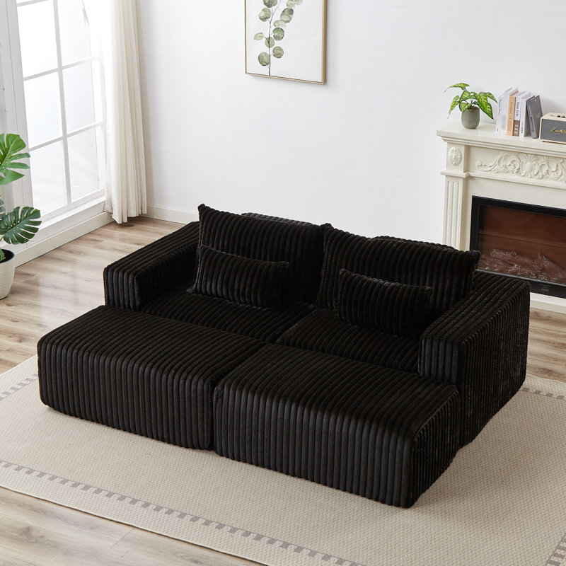 Fauteuil moelleux de 87 po avec velours côtelé 87 po, Noir