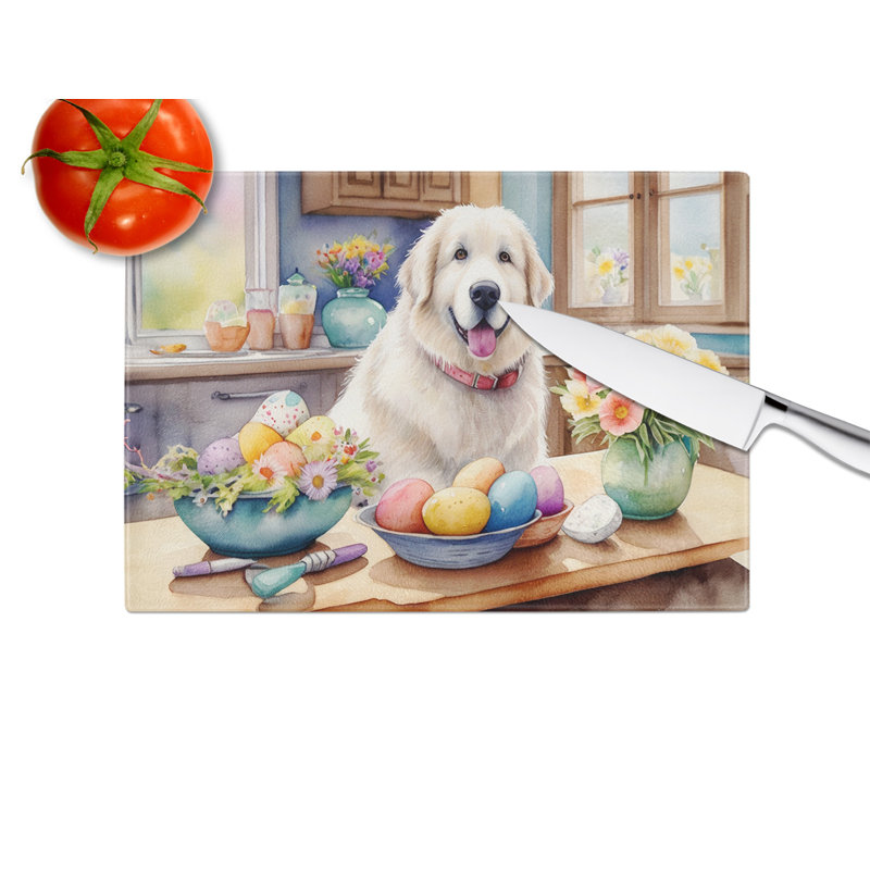 Decorating Easter Great Pyrenees Glass Cutting Board