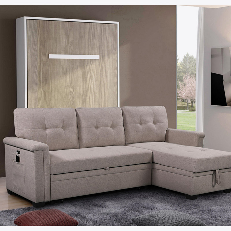 Zhariah 84" Light Gray Reversible Sleeper Sectional Sofa