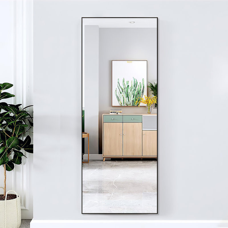 Betzalel Metal Flat Mirror, Black, 51" x 16"
