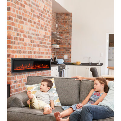 Electric Fireplace Insert Wall Mounted Freestanding Heater Metal Panel With Crystal & Log