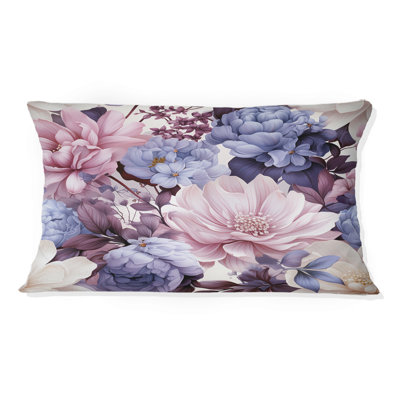Oreiller imprimé floral bleu et mauve