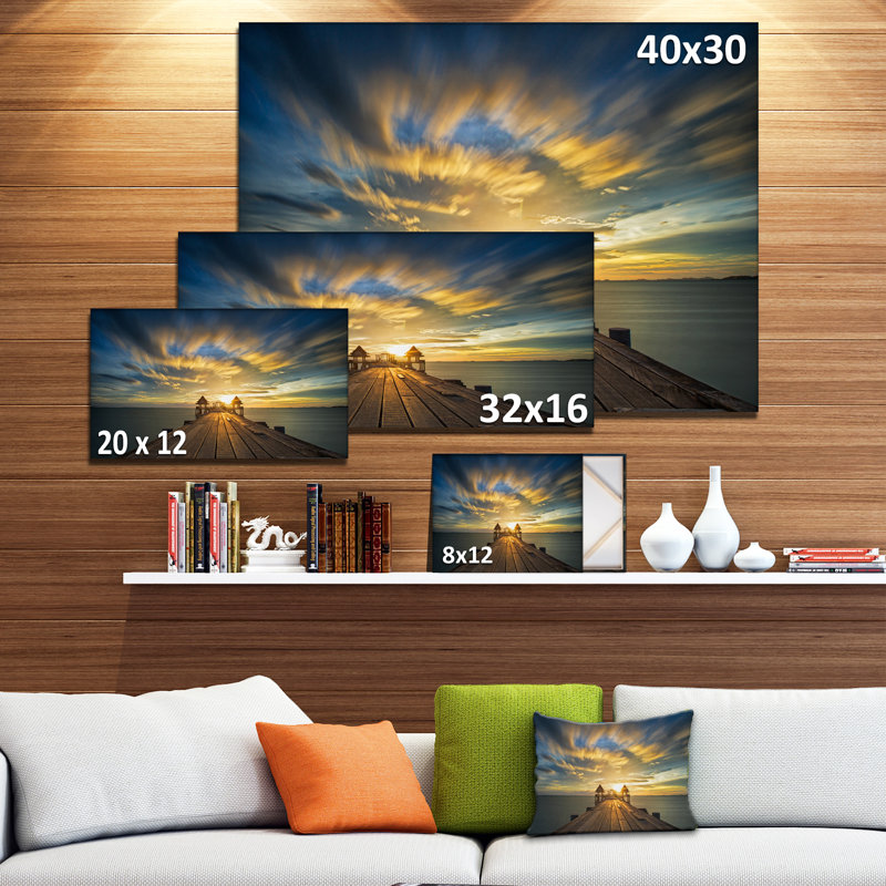 « bridge en bois », reproduction de photo sur toile tendue "the spectaculaire sky", H 16 po x l 32 po x P 1 po