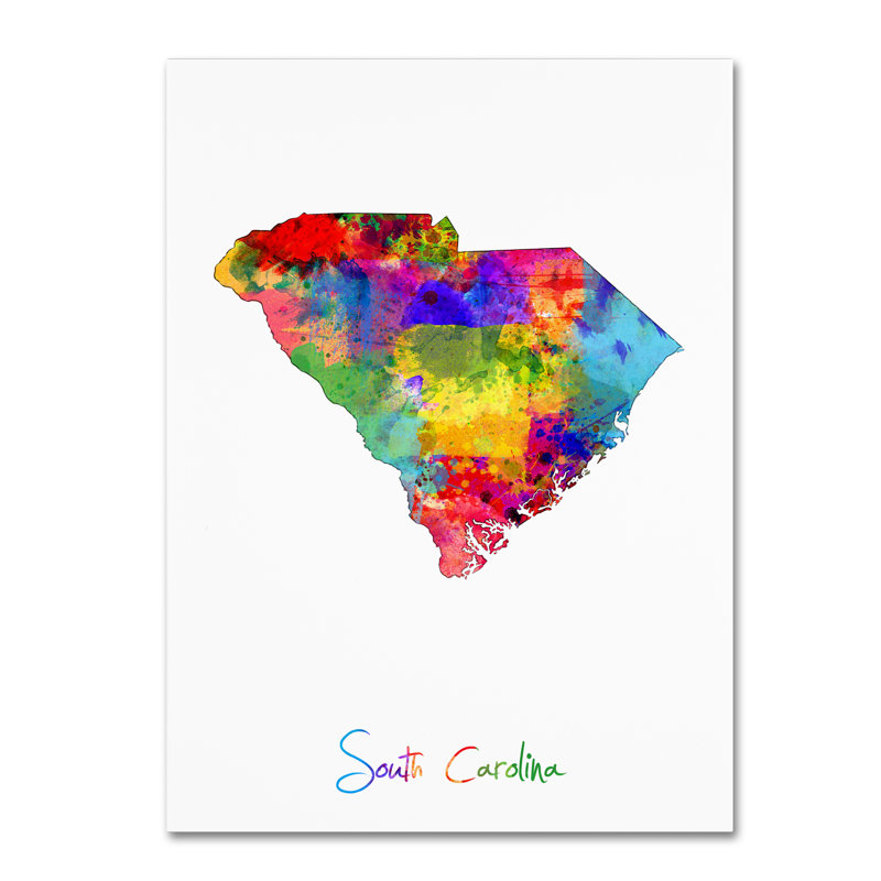 « south caroline map », reproduction d’impression sur toile tendue, H 32 po x l 24 po x P 2 po