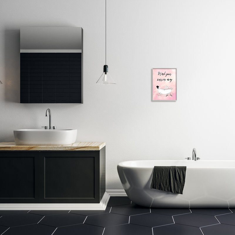 «Bubble Bath Glam Pink Bubbles», art textuel, H 14 po x l 11 po x P 1,5 po, Estampe numérique Farmhouse