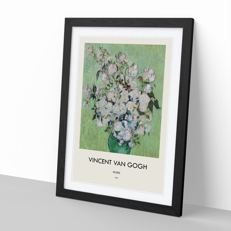 White Roses by Vincent Van Gogh - Framed Print, Black Framed, 36cm H x 27cm W x 2cm D
