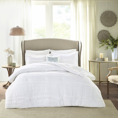 Édredon blanc très grand avec 5 pièces en microfibre, volant et pièce de décoration à volants, très grand