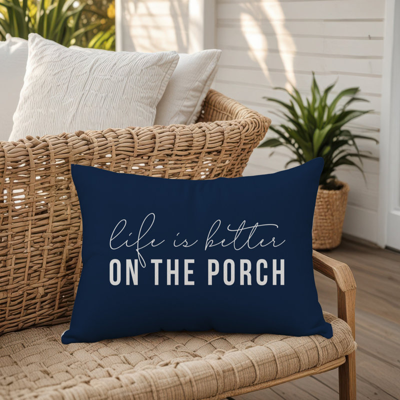 Textual Indoor/Outdoor Throw Pillow, Navy