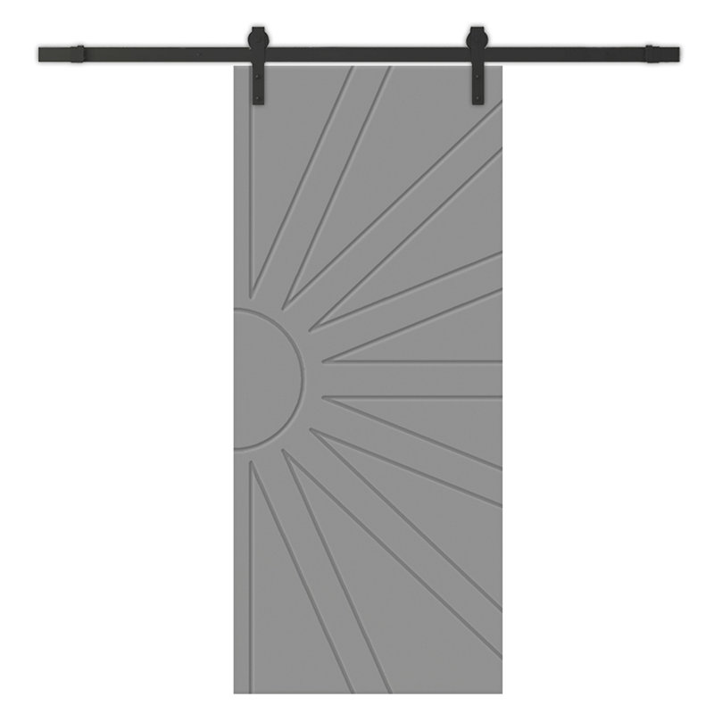 Porte de grange à panneaux et en bois avec quincaillerie d'installation, 30 po x 96 po, Gris clair, Noir mat