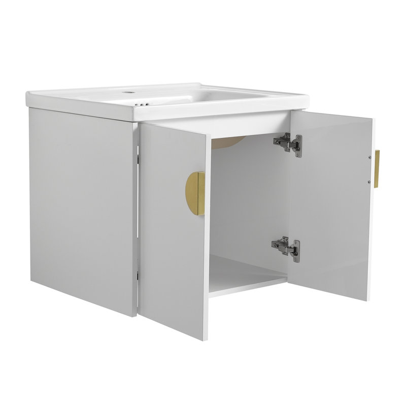 24 Inch Soft Close Doors Bathroom Vanity With Sink, For Small Bathroom,  White, 24"