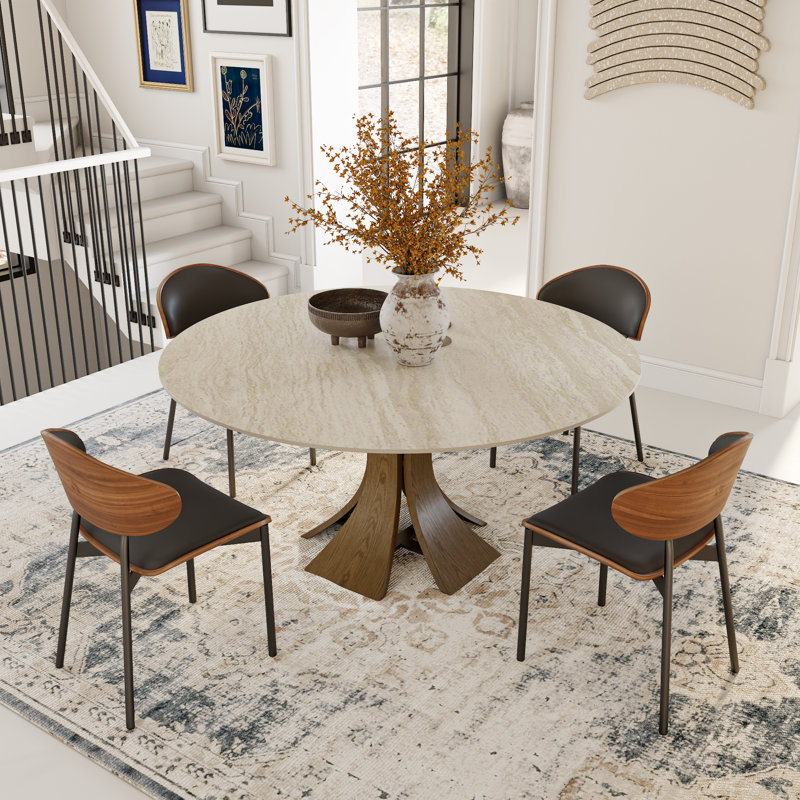 Ensemble de table de salle à manger 5/7 pièces Aurora, Ensemble de cinq pièces : table, quatre chaises, Beige travertin