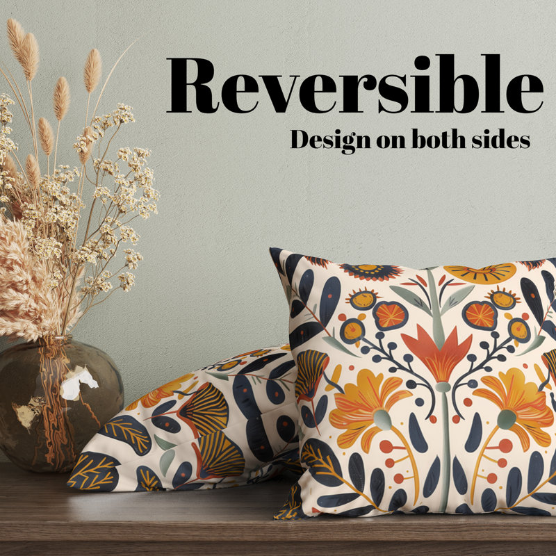 Housse de coussin réversible à motif floral Folk Maximalist, H 20 po x l 20 po