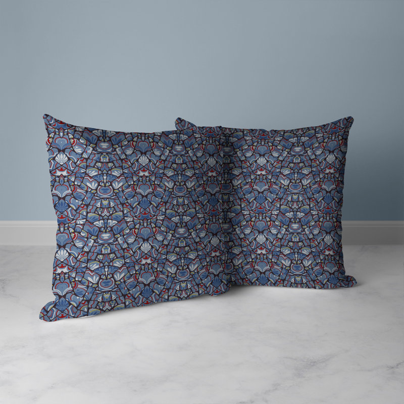 Coussin Wildflower Lagoon, Bleu / Brun / Rouge, H 16 po x l 16 po
