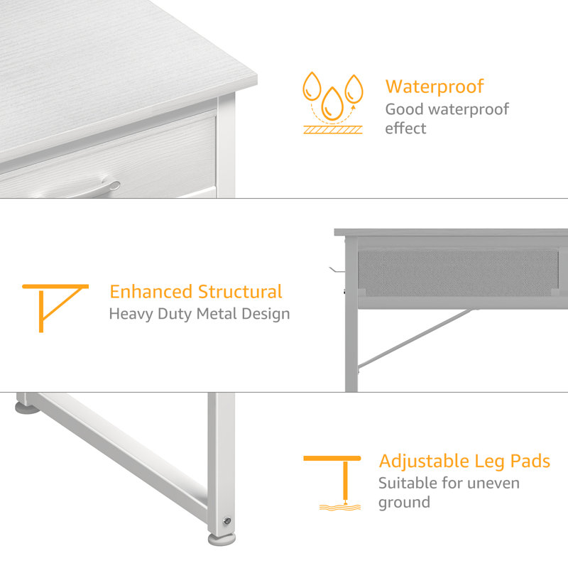 Asel Steel Computer Desk, 31.1" H x 39.4" W x 17.7" D, White