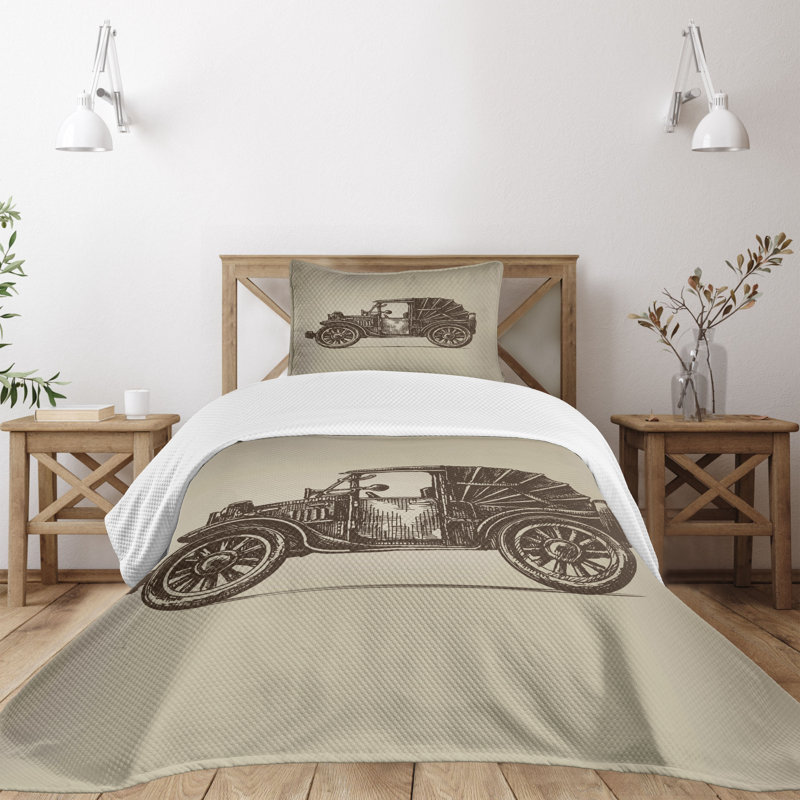 White Quilted Twin Bedspread Set with Pillow Sham