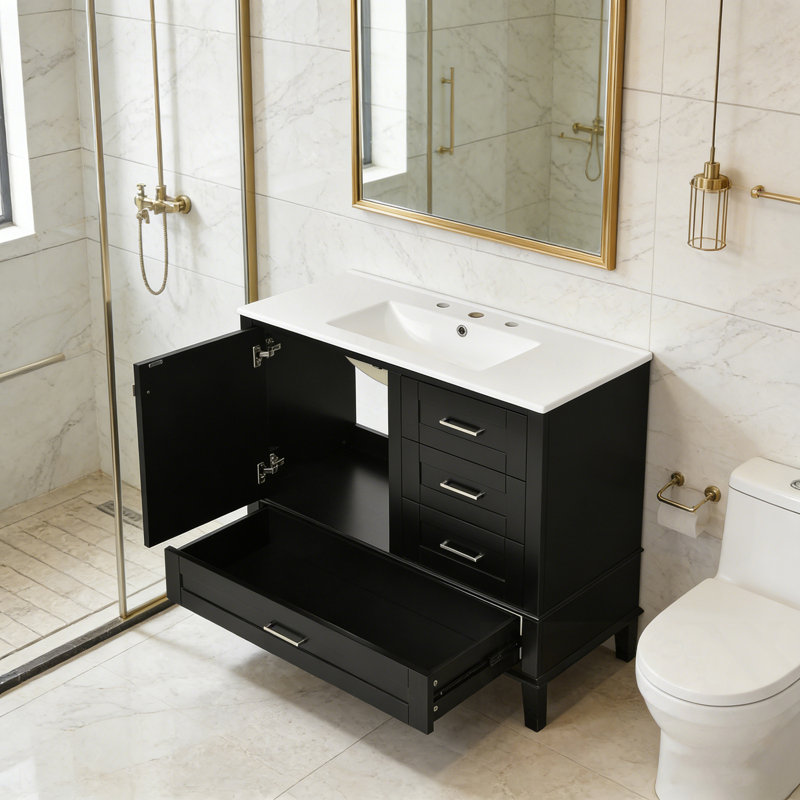Bathroom Vanity Cabinet with sink, 3 Drawers and 1 Soft-Close Door, Black