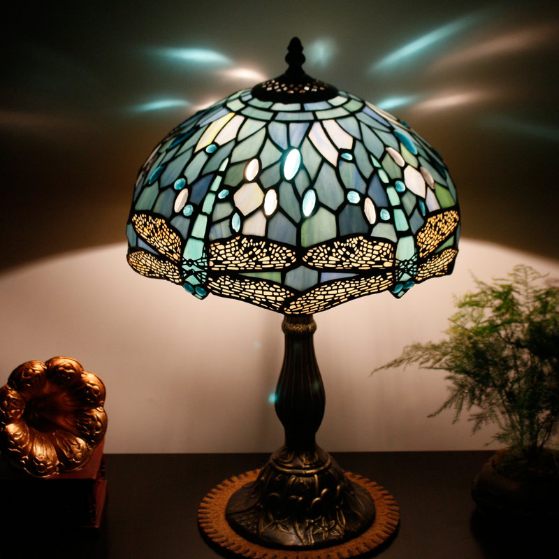 Lampe de table Ballico Tiffany en verre coloré bleu mer 12 x 12 x 18 pouces