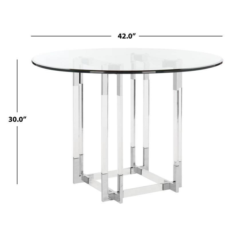 Round Glass Dining Table, 30" H x 42" L x 42" W, Silver