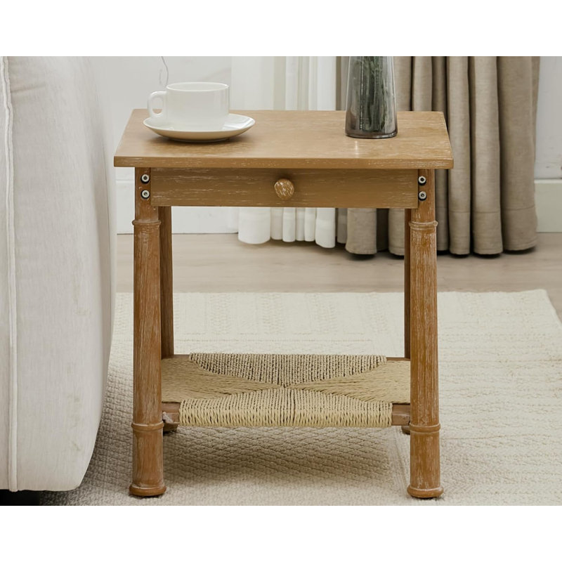 Table de bout rectangulaire à 2 niveaux en bois avec rangement