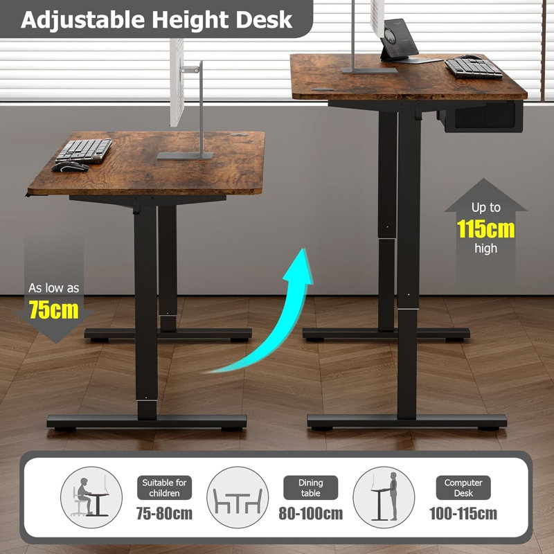 Electric Desk Height Adjustable Standing/Sitting Computer Desk Easton 160cm, Brown