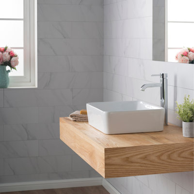 Ceramic Rectangular Vessel Bathroom Sink with Faucet