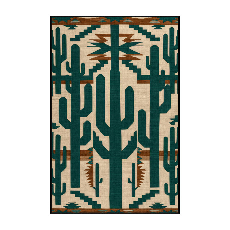 Washable Saguaro Cactus Southwestern Area Rug, Rectangle 3' x 5'