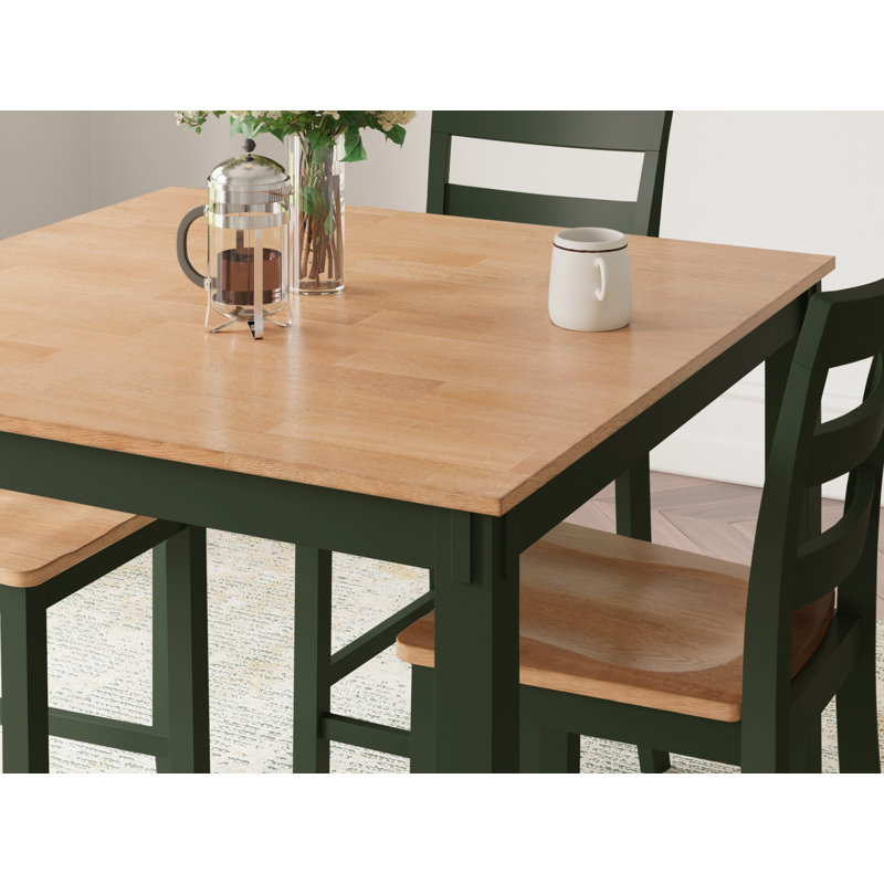 Beige and Green Mango Wood Transitional Dining Set with 4 Chairs