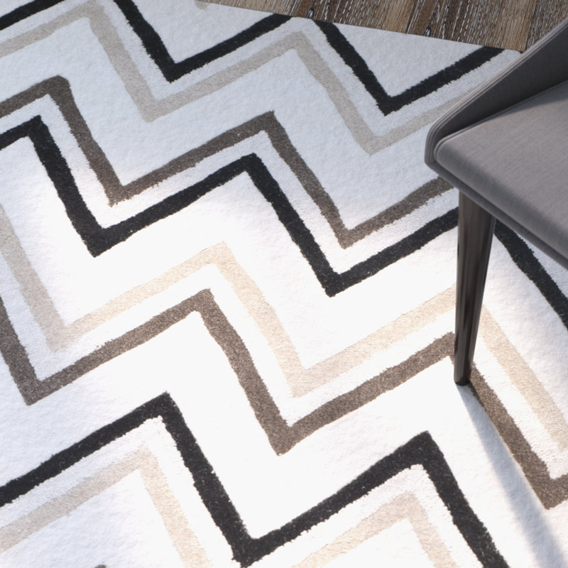 Sanyla Hand Tufted Wool Chevron Rug, Rectangle 2' x 3'