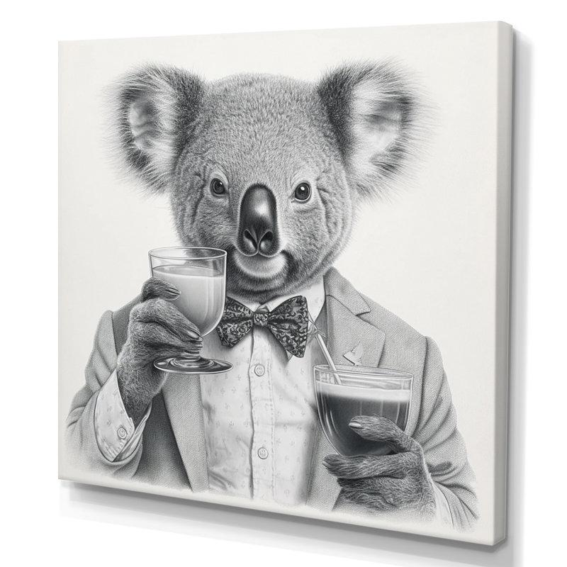 Koala ayant une boisson sur toile, H 30 po x l 30 po x P 1 po, Toile tendue