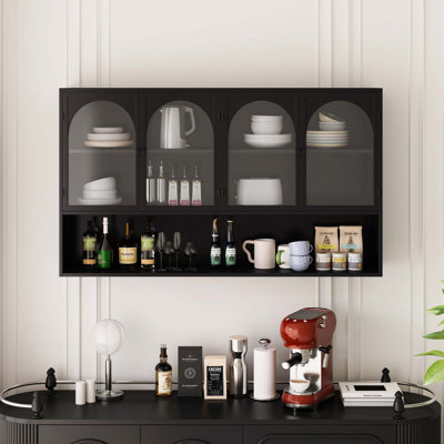 47.25" Four-door Glass Wall Cabinet Storage, Wall-mounted, White
