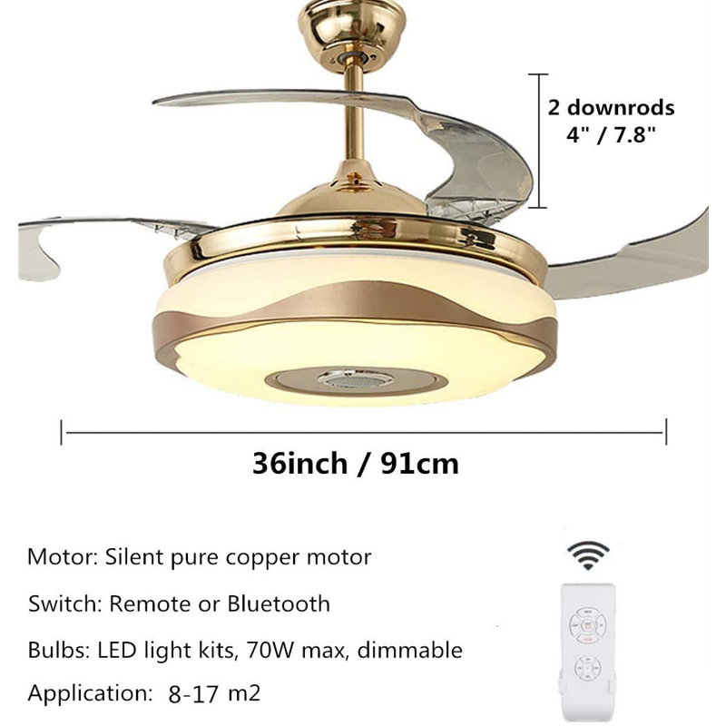 Ventilateur de plafond 36 po à 4 pales rétractables avec télécommande et ensemble d'éclairage inclus