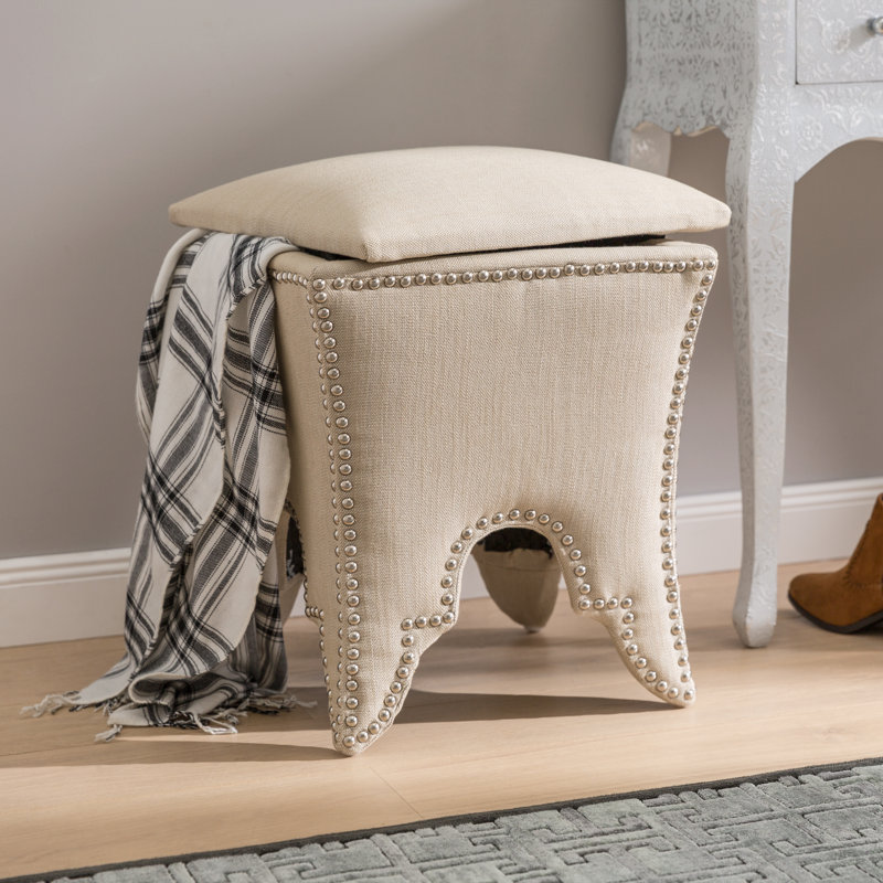 Harleysville 16.1cm Wide Square Solid Colour Ottoman with Storage, Beige