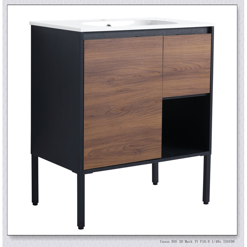 Meuble-lavabo autoportant de 30 pouces avec lavabo en gel, porte à fermeture en douceur et 2/3 tiroirs à fermeture en douceur