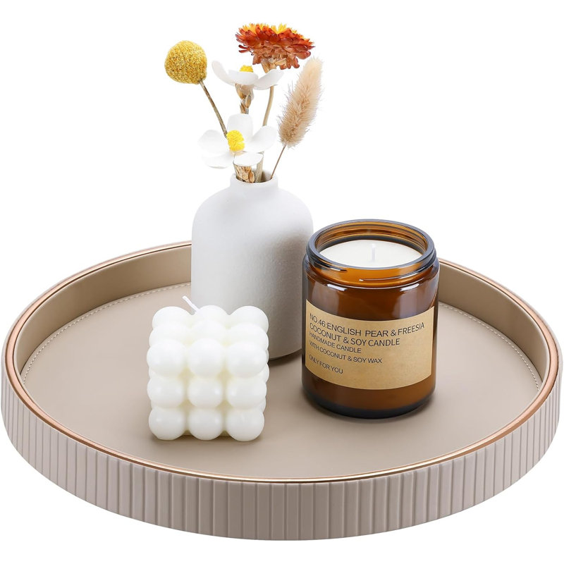 Faux Leather Tray, Beige