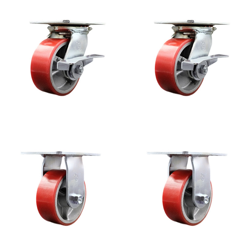 Poly on Cast Iron Caster, Red