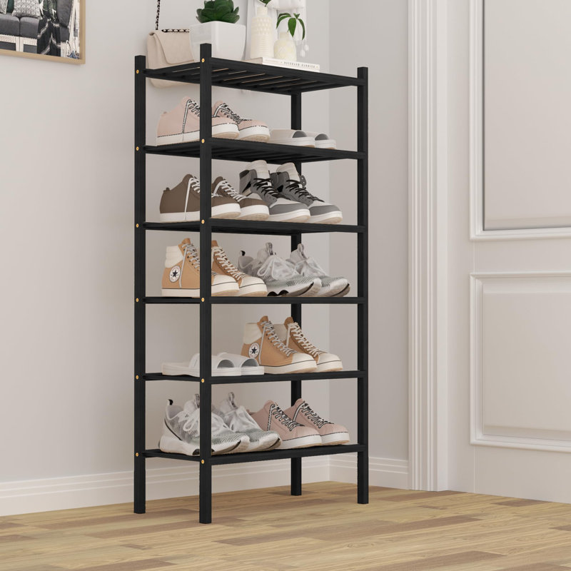 Étagère à chaussures moderne en bambou empilable 10,7 po x 18,1 po x 35 po - 6 niveaux