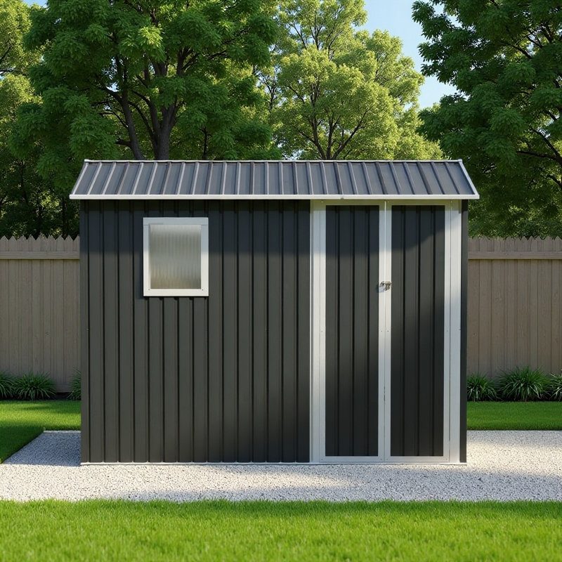 Remise de jardin en métal 9 pi 6 pi avec fenêtre et portes à charnières